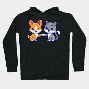 Cute Cat and Corgi Dog Cartoon Hoodie